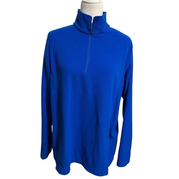Land’s End Royal Blue 1/4 Zip Long Sleeve Mock Neck Fleece Pullover L 14-16 - Picture 3 of 7